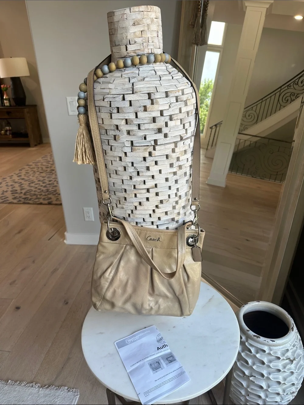 Coach Beige Patent Leather Ashley Shoulder Bag/Crossbody